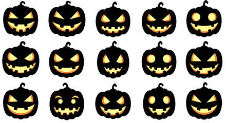 Cartoon Halloween Pumpkin Face Set on Gray Background