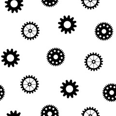 Cartoon vector seamless pattern of gear silhouettes isolated on white background.	