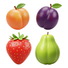 3D cartoon summer fruits collection isolated on transparent background, PNG file add