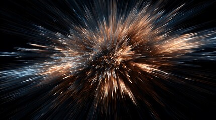 Explosion of light on black bursts forth. Abstract, radial blur effect. Use for background, marketing, web design, sci-fi concept, energy themes.