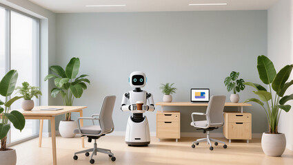 Friendly robot assistant enhancing productivity in modern workspace