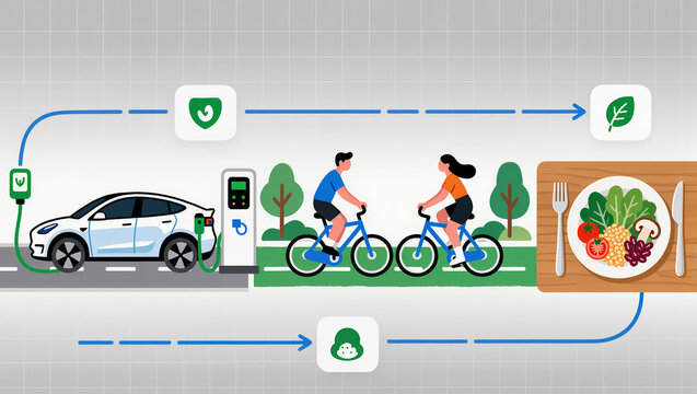 Sustainable city life links electric transport, cycling, and health
