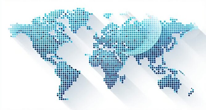 World map made of blue dots, flat design illustration on a white background with simple geometric shapes Generative AI