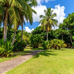 Fototapeta premium Tropical garden path with palm trees