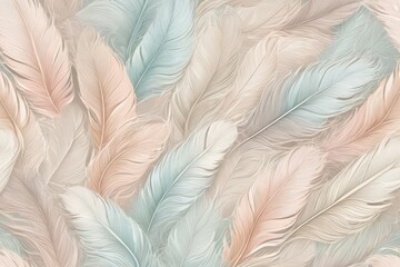 Seamless vector pattern of soft curved feathers in pastel and neutral tones, elegant and airy design with copy space. Ideal for textiles, wallpapers, branding, packaging, digital use, banner, poster