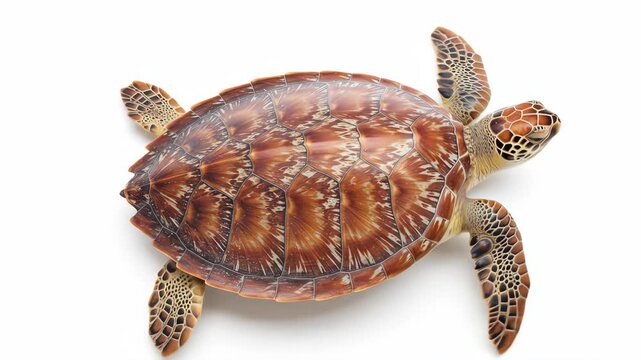 A beautiful sea turtle is isolated on white background, showcasing its intricate shell pattern and unique features