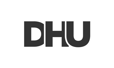 DHU logo design template with strong and modern bold text. Initial based vector logotype featuring simple and minimal typography. Trendy company identity.