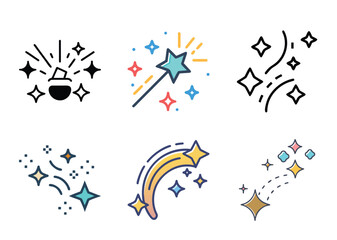 Magical Vector Icon Set with Potions, Wands, and Shooting Stars for Projects