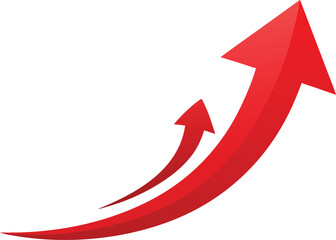 Two red arrows pointing upward symbolizing growth and success