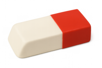 Rectangular eraser featuring traditional red and white design, floating against transparent backdrop for clean graphic design applications