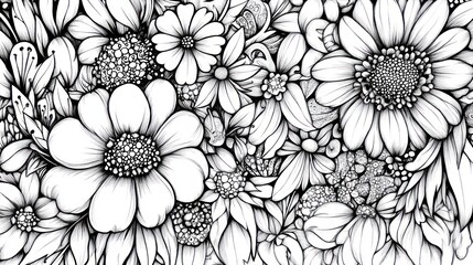 Monochrome floral bouquet, intricate line art,  background design, wedding invitation
