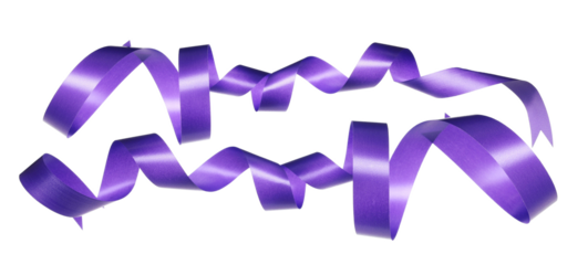 Set violet paper ribbon flying isolated on white, background and texture, clipping path