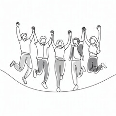 Young people jumping continuous line drawing. International youth day concept. Vector illustration minimalist design hand drawn isolated on white background. Vector illustration.