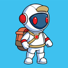 Obraz premium Cartoon spaceman in a white suit with red eyes and a brown backpack stands