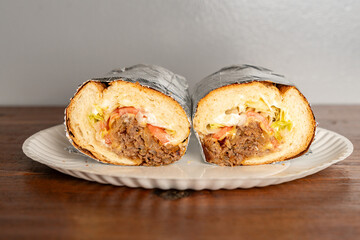 Cheesesteak cut in half