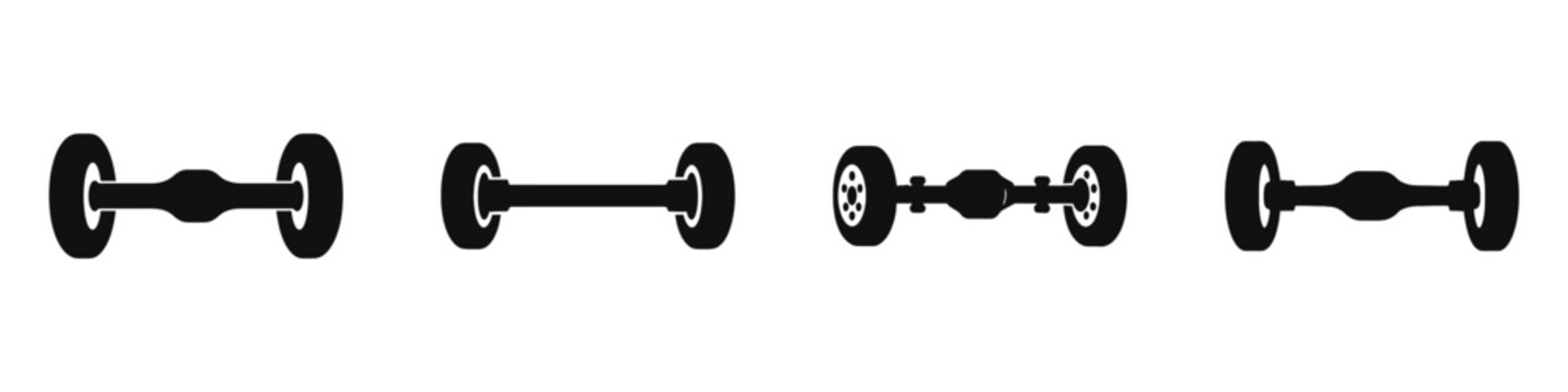Axle Icon Set, Automotive Axle Vector Illustration, Black and White Isolated Clip art for Car Parts, Vehicle Repair, Engineering, Mechanical Component, Transportation, Industry, and Technology Design