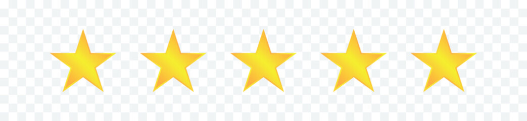 Five yellow gold stars  quality icon isolated on transparent background.
