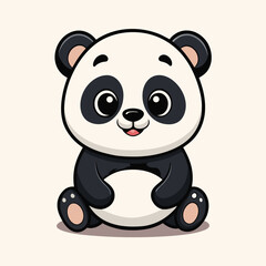 Charming cartoon panda sits sweetly, displaying its endearing smile against a soft background