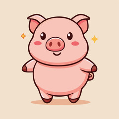 Fototapeta premium Cheerful cartoon pig character happily stands, radiating joy with its bright smile and sparkling features