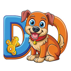 Friendly dog sitting next to a large letter d wagging tail