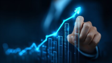 Businessman hand plan growth business graph financial

