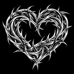 Thorny Heart Tattoo Design: Black and White Illustration