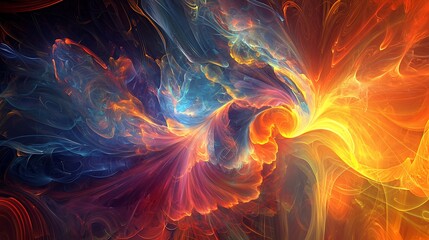 Fototapeta premium colorful fractals and soundwave-inspired patterns flowing in midair, symphony of color and shape, glowing ethereal environment, abstract data-to-art fusion 