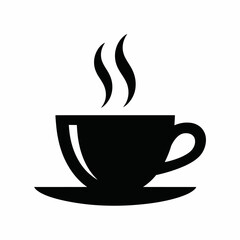 Stylized Black Coffee Cup Icon with Steam