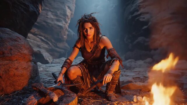 Cavewoman in the cave.