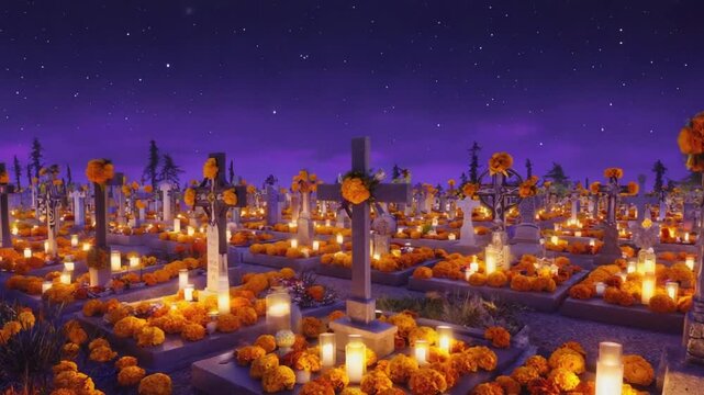 Decorated Cemetery on the Day of the Dead, in Mexico.