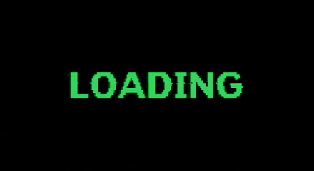 A green pixelated loading text against a black background indicating a process is in progress