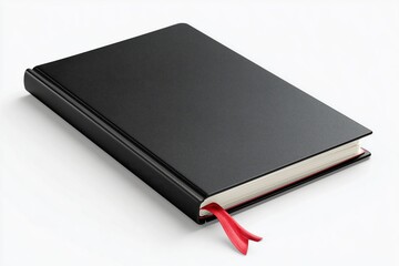 Hardcover notebook with ribbon bookmark resting on a clean white surface, perfect for notes, journaling, and creative writing at home or in the office