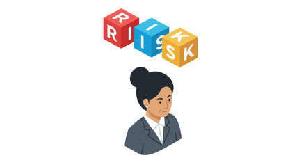 Businesswoman analyzing risk with colorful alphabet blocks