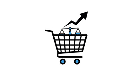 Shopping cart with financial growth symbol and scale icon in minimalistic design