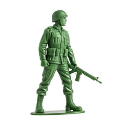 Fototapeta premium Green toy soldier holding a rifle, isolated on transparent background