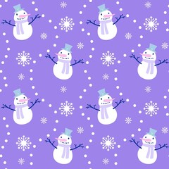 Christmas cartoon ice seamless snowman pattern for wrapping paper and fabrics