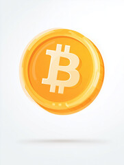Orange Bitcoin coin with subtle shadow isolated on white background, illustration