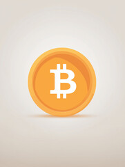 Orange Bitcoin coin with subtle shadow isolated on white background, illustration