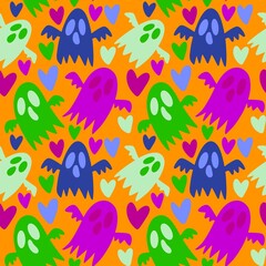 Halloween ghost seamless cute cartoon pattern for wrapping paper and fabrics