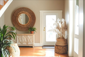 mirror decor in foyer area boho look