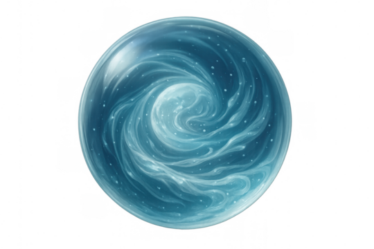 Mesmerizing blue crystal ball reveals swirling galaxy, perfect for fantasy and esoteric projects with its transparent background