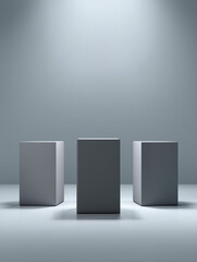 Fototapeta premium Grey translucent blocks on neutral grey backdrop, 3D render