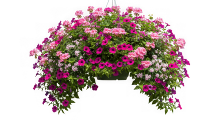 Abundant arch of pink and purple flowers isolated on transparent background