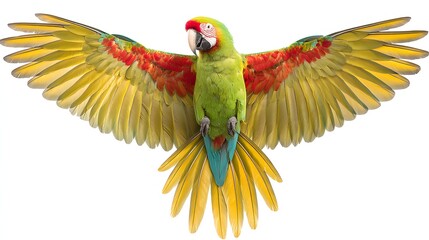 Obraz premium Colorful parrot with outstretched wings against a plain background.
