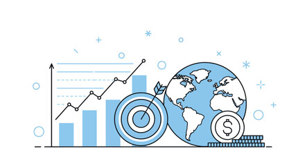 Obraz premium Global economic growth concept with target and graph in linear style