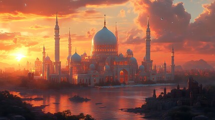 Fototapeta premium Majestic mosque complex at sunset