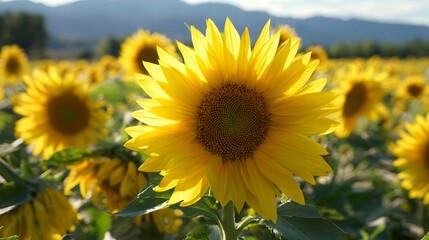 Obraz premium Vibrant sunflowers in a field.