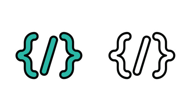 Stylized Coding Icons Depicting Curly Braces and Forward Slash for Development