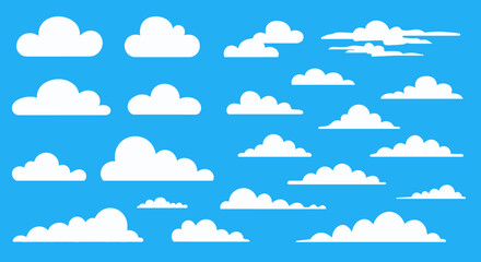 Cartoon Clouds Seamless Pattern on a Bright Blue Sky Background