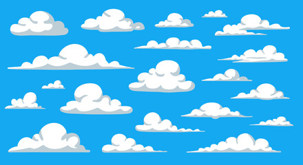 Cartoon Clouds Seamless Pattern on a Bright Blue Sky Background